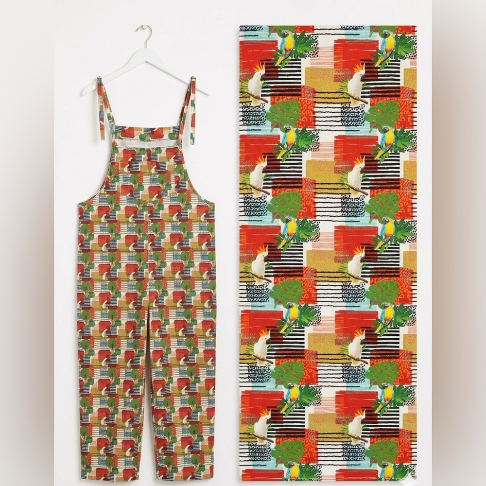 Tropical Parrot Print Wide Leg Overalls  | Artsy Statement Piece Vaca Vibes OS